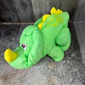 Vintage 1992 Fisher Price Puffalump Dino Roars Green Triceratops Dinosaur Plush